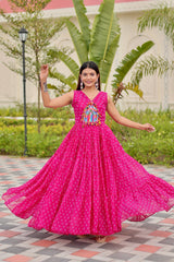 Pink Georgette Embroidery Work Gown For Navratri Wear