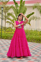 Pink Georgette Embroidery Work Gown For Navratri Wear