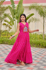 Pink Georgette Embroidery Work Gown For Navratri Wear