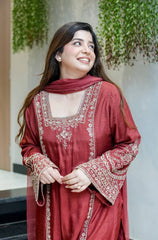 Trendy Brown Chiffon With Embroidery Work Palazzo Suit