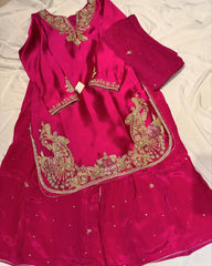 Trendy Pink Crepe Sequence Work Palazzo Suit