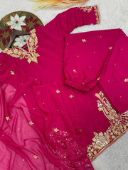 Trendy Pink Crepe Sequence Work Palazzo Suit