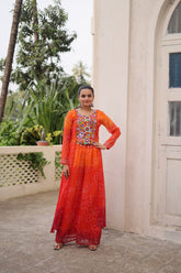 Navratri Wear Orange Bandhni Work Palazzo Suit
