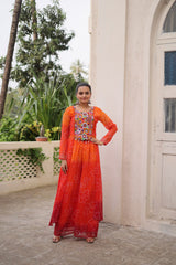 Navratri Wear Orange Bandhni Work Palazzo Suit