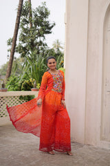 Navratri Wear Orange Bandhni Work Palazzo Suit