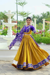 Navratri Special Yellow Cotton Embroidery Work Lehenga Choli