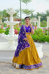 Navratri Special Yellow Cotton Embroidery Work Lehenga Choli