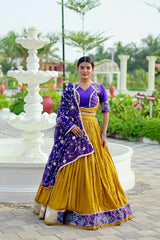 Navratri Special Yellow Cotton Embroidery Work Lehenga Choli