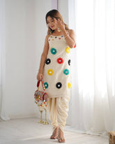 Ravishing White Cotton with Mirror Work Dhoti Suit