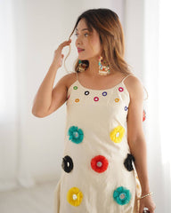 Ravishing White Cotton with Mirror Work Dhoti Suit