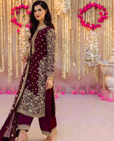 Lovely Maroon Georgette Sequence Work Palazzo Suit