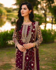 Lovely Maroon Georgette Sequence Work Palazzo Suit