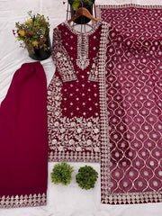 Lovely Maroon Georgette Sequence Work Palazzo Suit