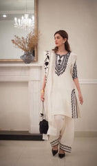 Amazing White Crepe Embroidery Work Palazzo Suit