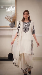 Amazing White Crepe Embroidery Work Palazzo Suit