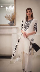 Amazing White Crepe Embroidery Work Palazzo Suit