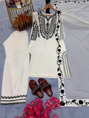Amazing White Crepe Embroidery Work Palazzo Suit