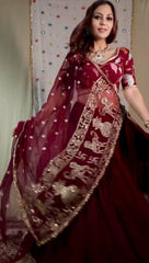 Stylish Maroon Fox Georgette Sequence Work Lehenga Choli