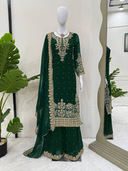 Trendy Green Georgette Sequence Work Palazzo Suit
