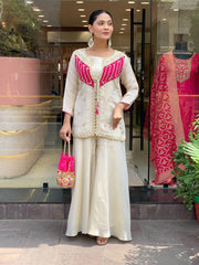 Pretty White Silk with Embroidery Work Co-ord Set