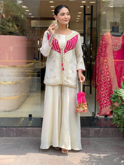 Pretty White Silk with Embroidery Work Co-ord Set