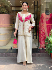 Pretty White Silk with Embroidery Work Co-ord Set