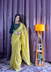 Trendy Yellow Sparkle Silk Sequence Work Saree