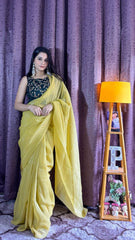 Trendy Yellow Sparkle Silk Sequence Work Saree