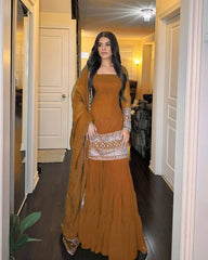 Ravishing Brown Georgette Thread Work Sharara Suit