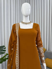 Ravishing Brown Georgette Thread Work Sharara Suit
