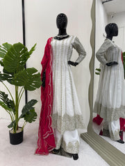Alluring White Georgette Sequence Work Anarkali Suit