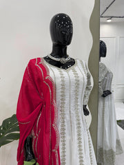 Alluring White Georgette Sequence Work Anarkali Suit