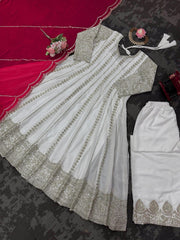 Alluring White Georgette Sequence Work Anarkali Suit