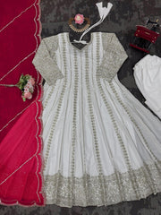 Alluring White Georgette Sequence Work Anarkali Suit