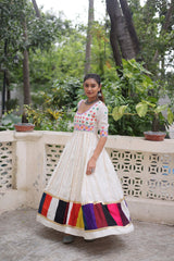 Navratri Collection White Roman Thread Work Gown