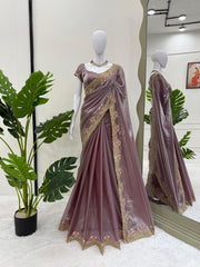 Beautiful Lavender Color Silk Embroidery Saree