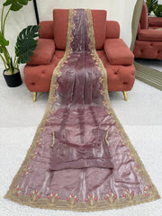 Beautiful Lavender Color Silk Embroidery Saree