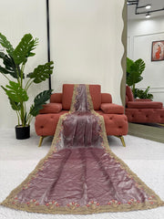 Beautiful Lavender Color Silk Embroidery Saree