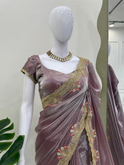 Beautiful Lavender Color Silk Embroidery Saree