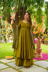 Awesome Green Color Embroidery Work Gown