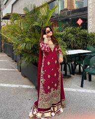 Lovely Red Color Sequence Work Sharara Suit