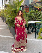 Lovely Red Color Sequence Work Sharara Suit