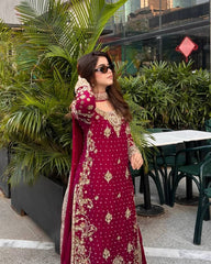 Lovely Red Color Sequence Work Sharara Suit