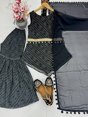 Party Wear Black Georgette Digital Print Sharara Suit