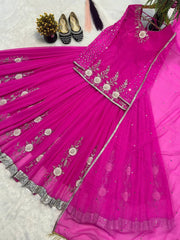 Stylish Pink Color Georgette Work Top With Lehenga