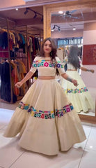 Navratri Wear White Cotton Work Lehenga Choli