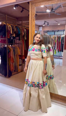 Navratri Wear White Cotton Work Lehenga Choli