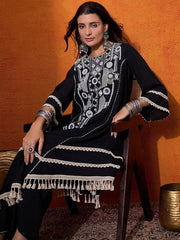Marvelous Black Color Mirror Work Palazzo Suit