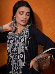 Marvelous Black Color Mirror Work Palazzo Suit
