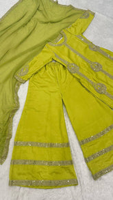 Lovely Green Chinon Silk Zari Work Palazzo Suit